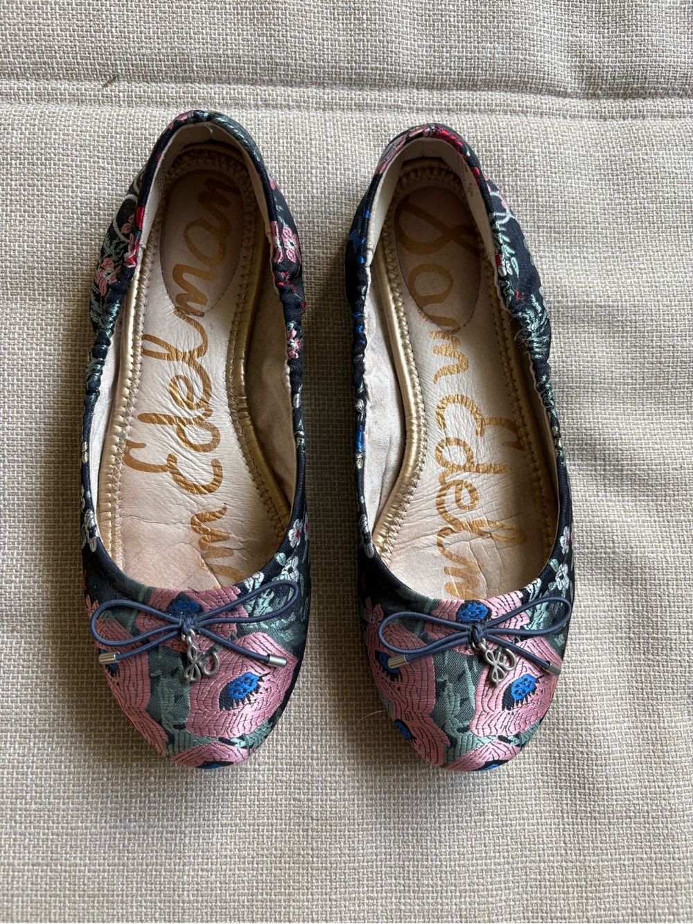 Sam Edelman Black & Pink Floral Embroidered Ballet Flats